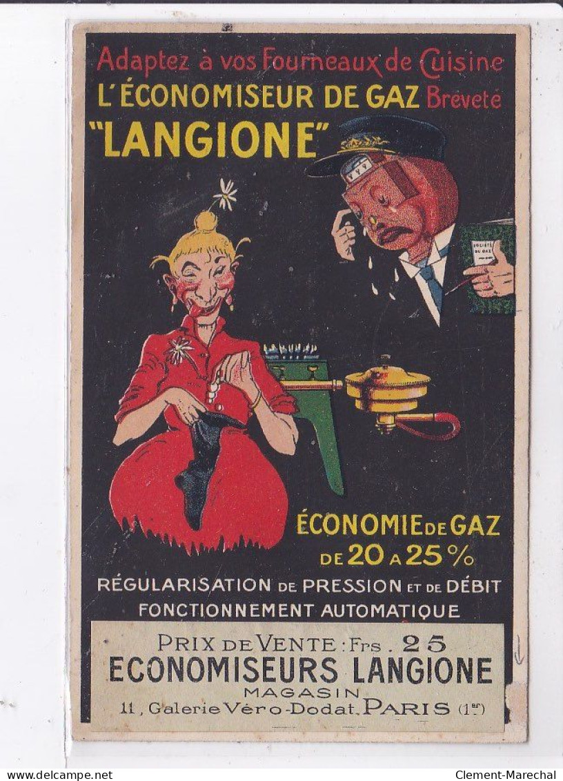 PUBLICITE : économiseur De Gaz LANGIONE - Au 11 Galerie Véro Dodat à Paris - état - Werbepostkarten