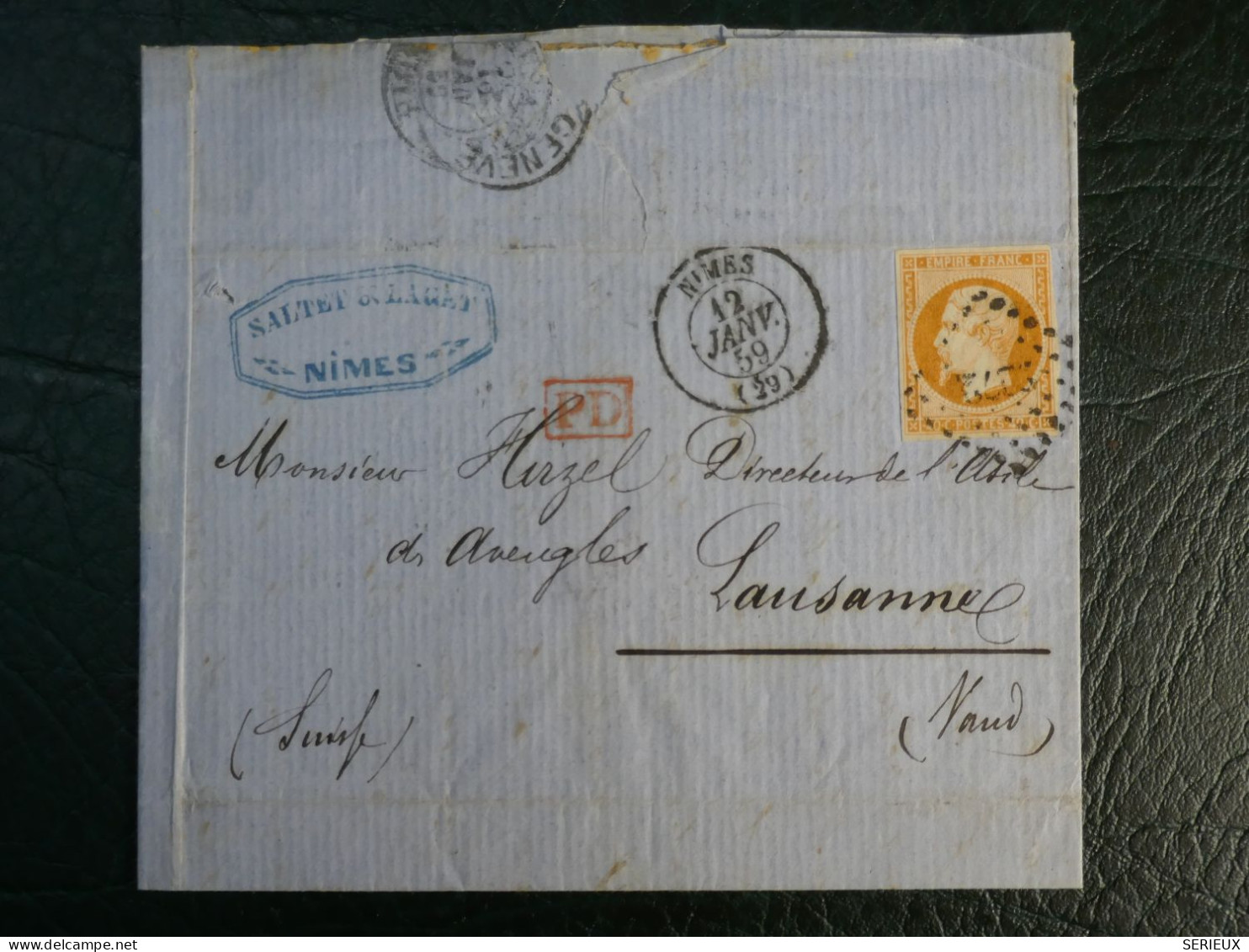 FRANCE   LETTRE  1859 NIMES A LAUSANNE SUISSE  +  NAP. 40C   +AFF. INTERESSANT+DP10 - 1849-1876: Klassik