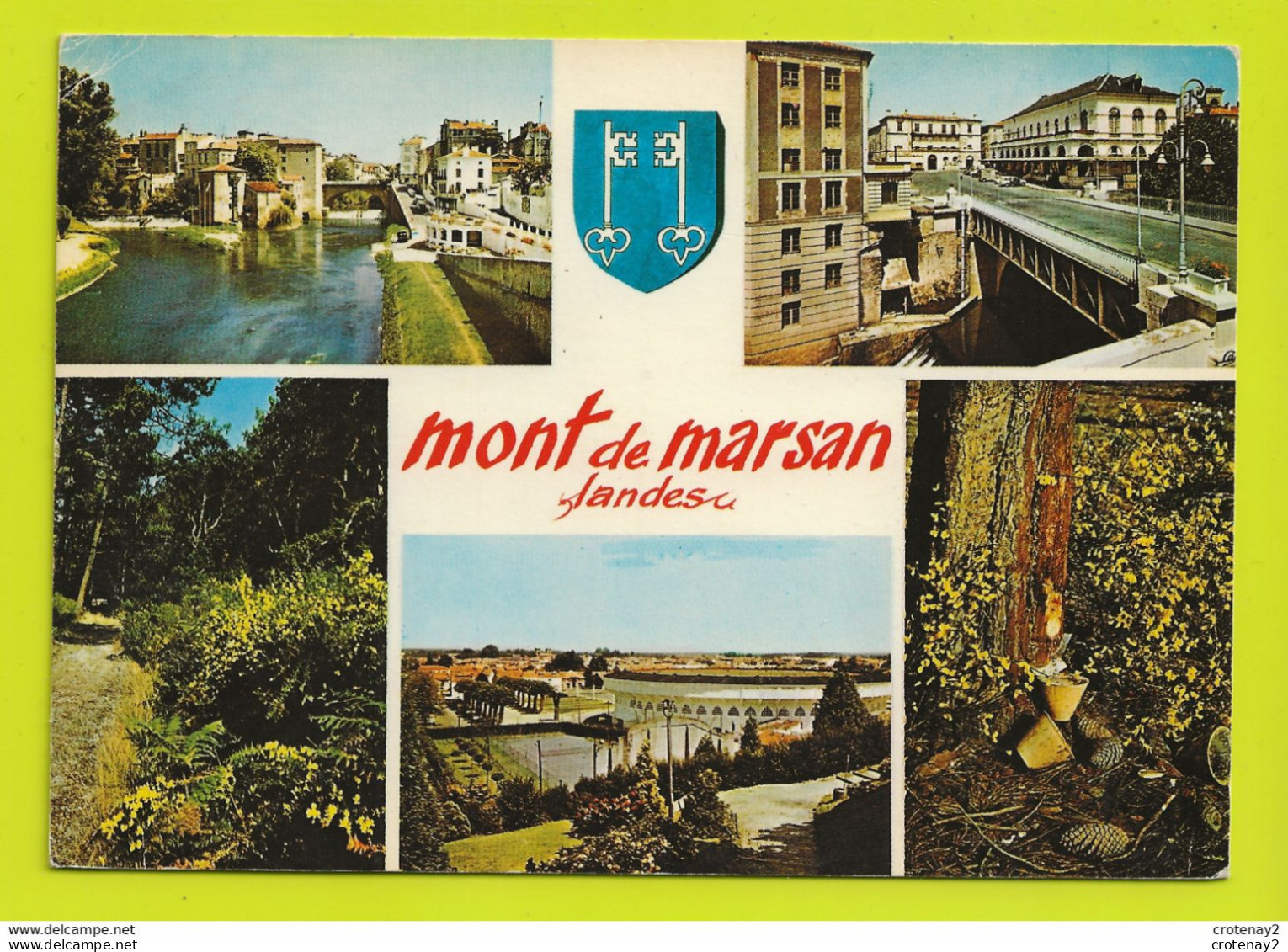 40 MONT DE MARSAN Multivues Et Blason N°1642 Place Du Marché Arènes Court De Tennis Tube Citroën Petit Plan - Mont De Marsan