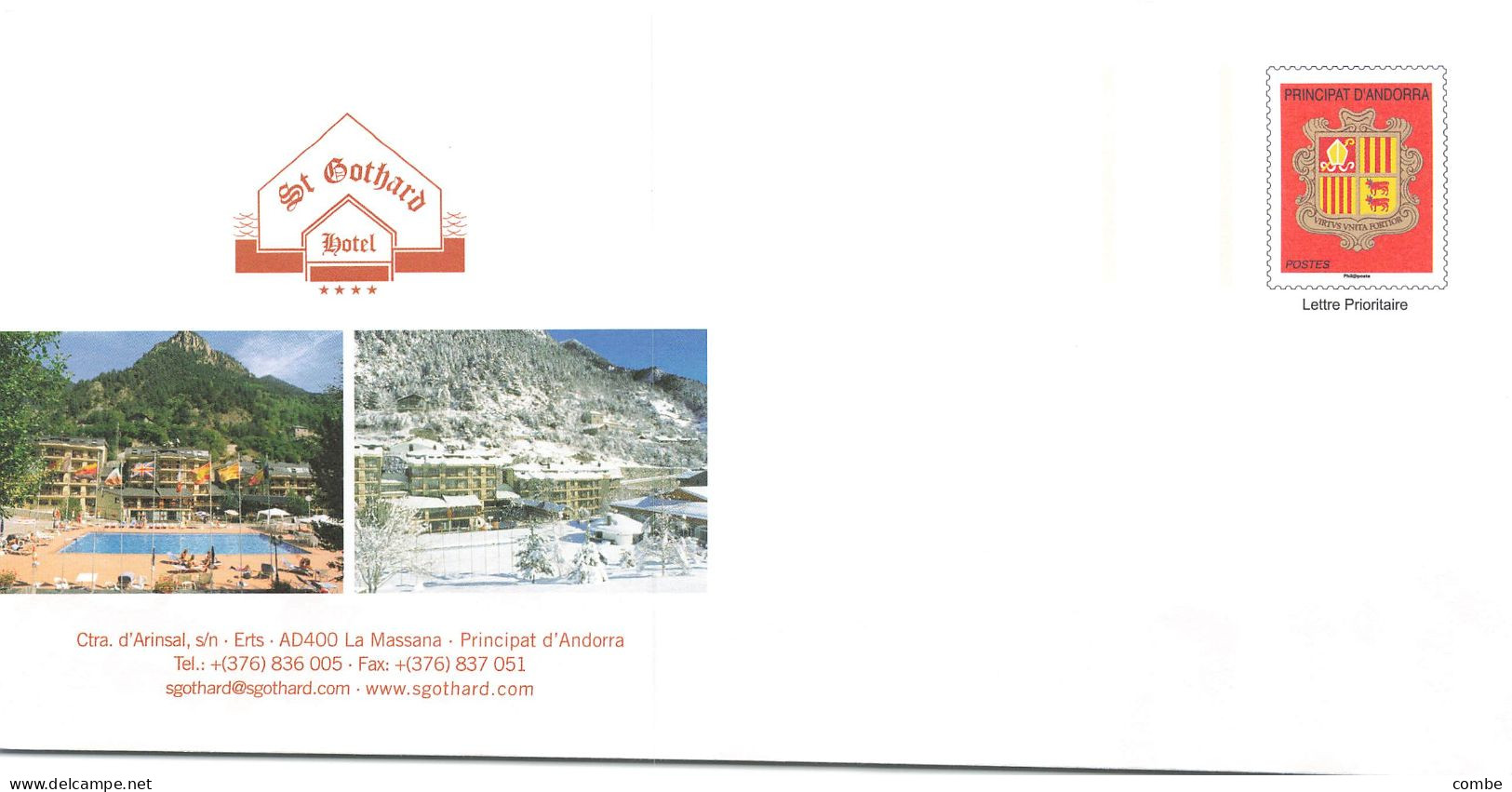 ANDORRA PAP Prêt à Poster. Lettre Prioritaire De 2008. HOTEL ST GOTHARD - Stamped Stationery & Prêts-à-poster