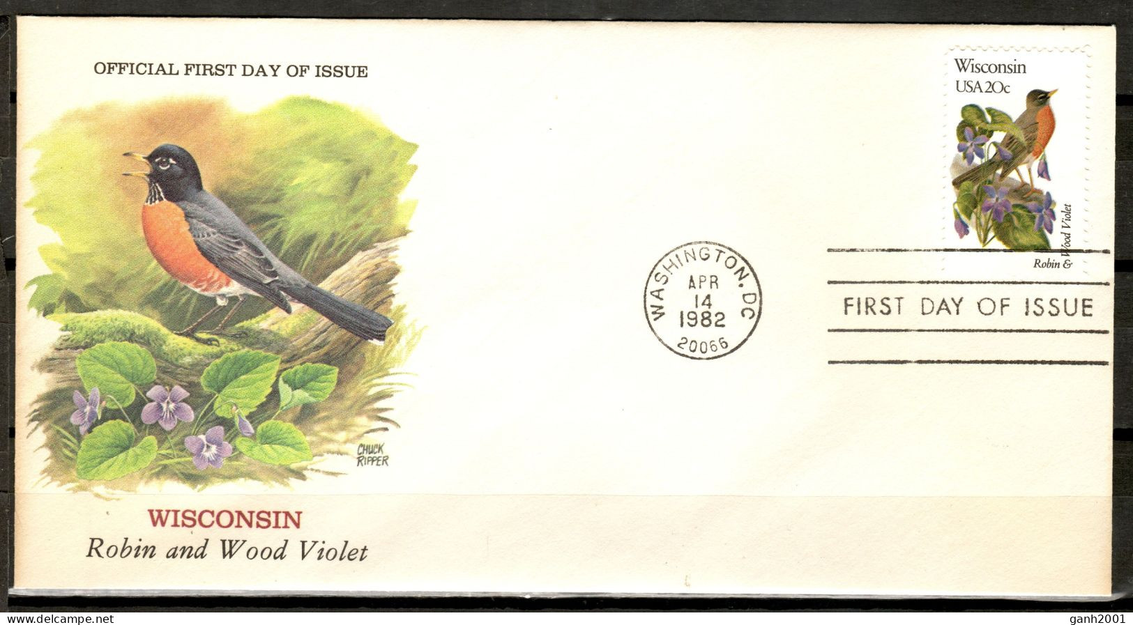 USA 1982 Estados Unidos / Official First Day Of Issue Birds Flowers Wisconsin FDC Aves Flores Blumen Vögel / Lc19  75-20 - Otros & Sin Clasificación