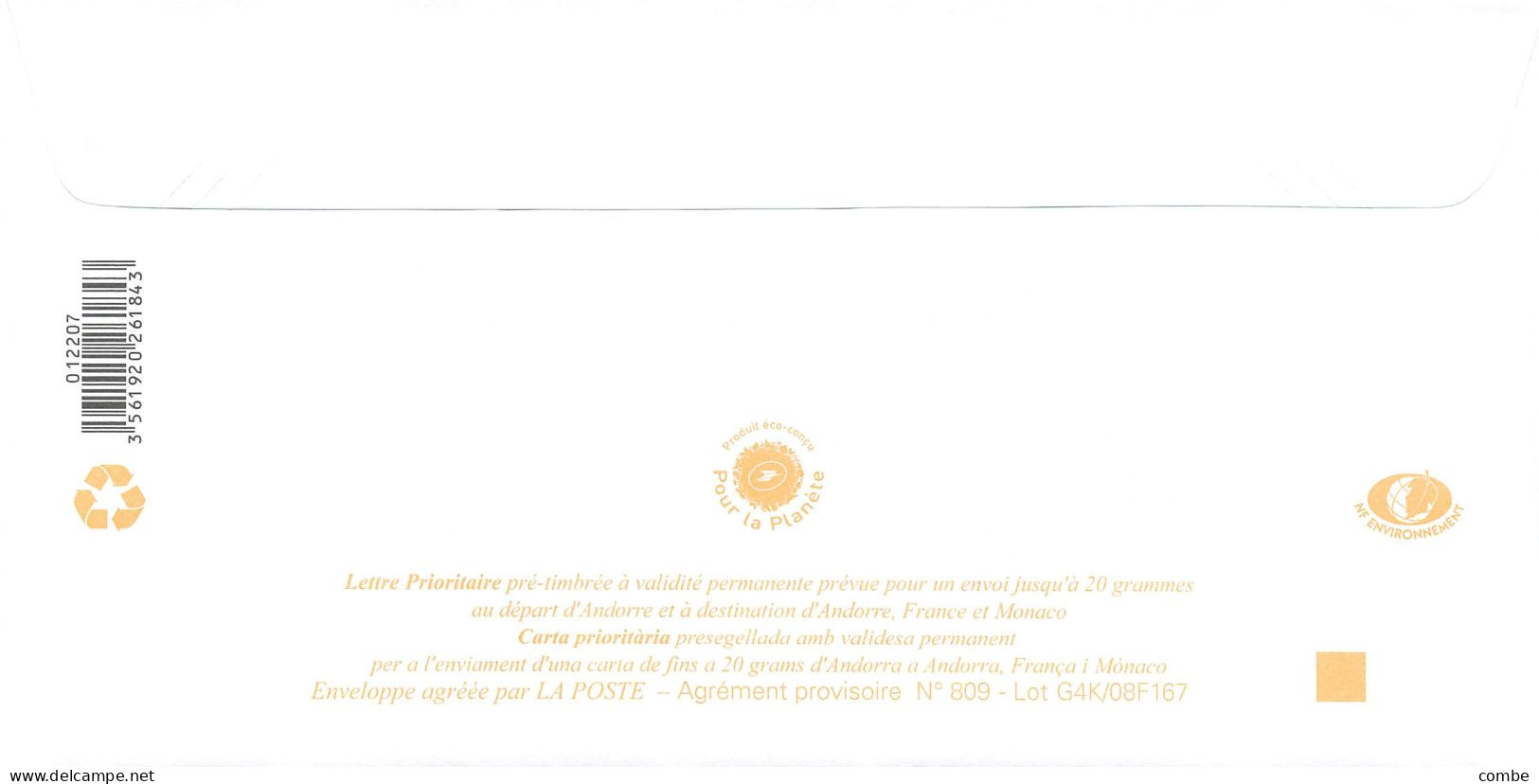 ANDORRA PAP Prêt à Poster. Lettre Prioritaire De 2008. ENCAMP PAS DE LA CASA - Stamped Stationery & Prêts-à-poster