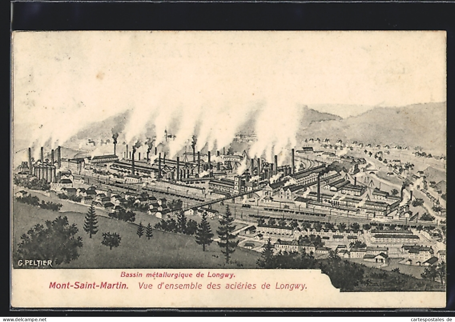 CPA Illustrateur Mont-Saint-Martin, Vue D`ensemble Des Aciéries De Longwy  - Mont Saint Martin