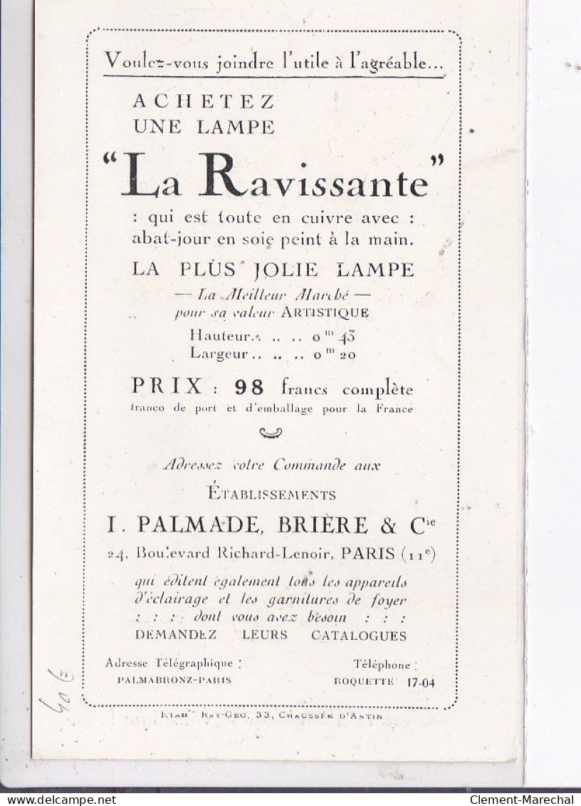 PUBLICITE : La Lampe "la Ravissante - Création Palmabronz" - Très Bon état - Publicité