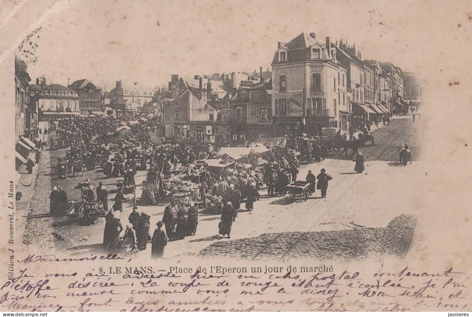 CPA  LE MANS - Place De L'Eperon - Jour De Marché - Vue Montante Sur La Rue Gambetta - 1902 - Le Mans