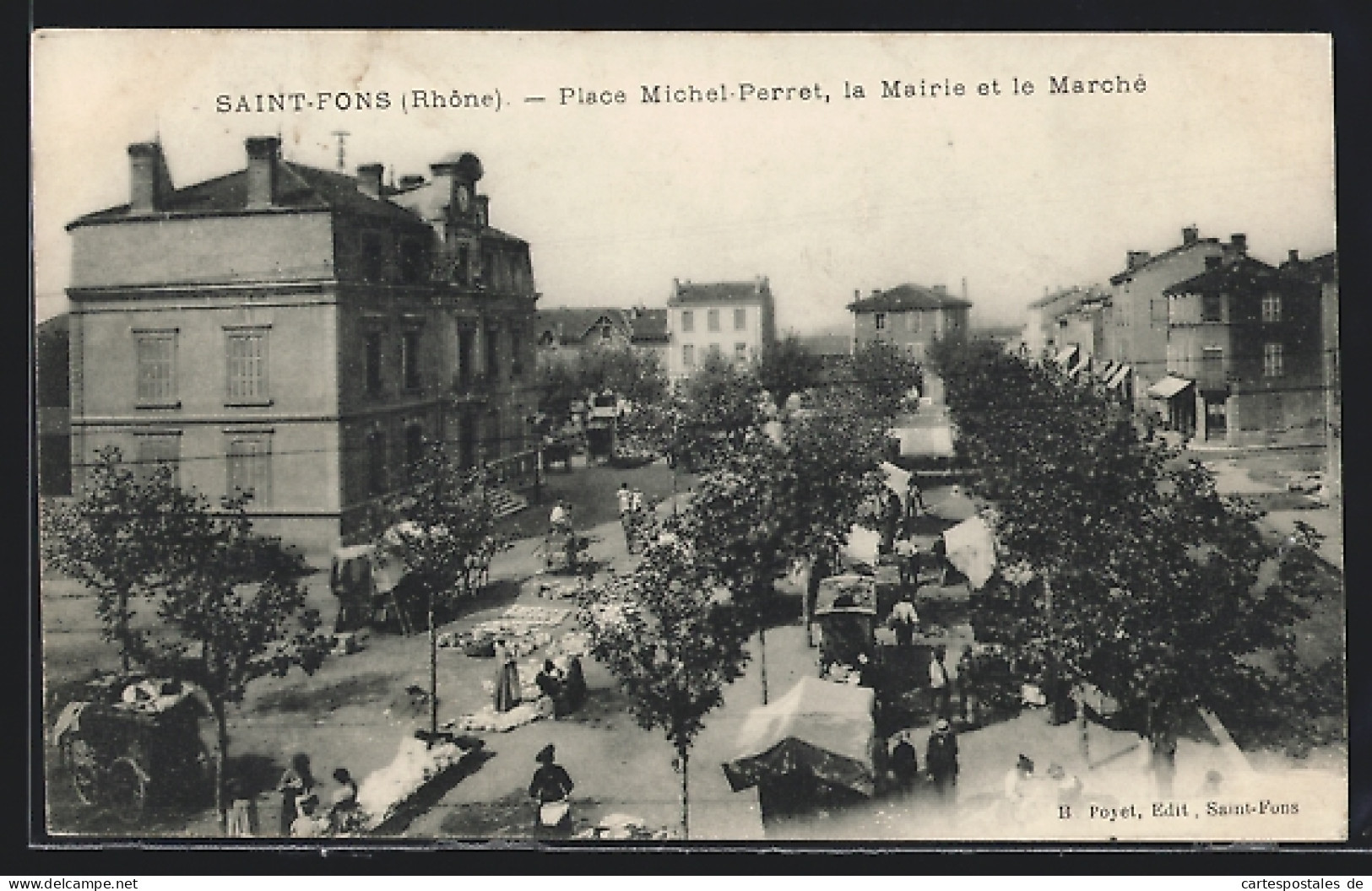 CPA Saint-Fons, Place Michel-Perret, La Mairie Et Le Marché  - Altri & Non Classificati