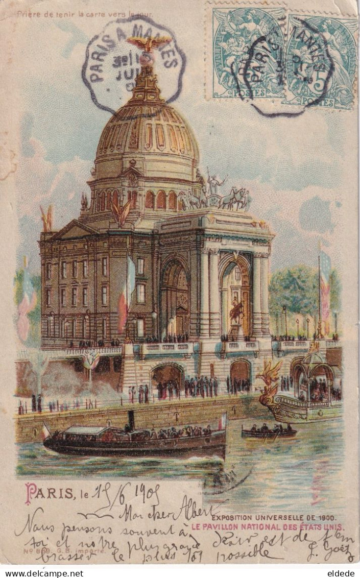 Meteor Card Paris Exhibition 1900 USA Pavilion Transparency - Halt Gegen Das Licht/Durchscheink.