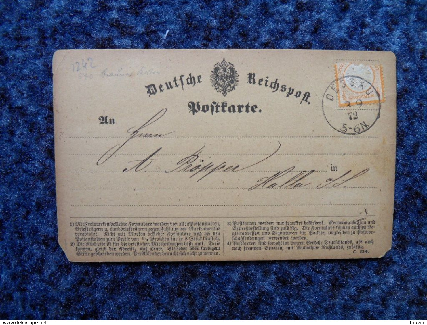 KB11/1242-Carte Réponse 1872 Deutsche Reichspost Oessau - Other & Unclassified