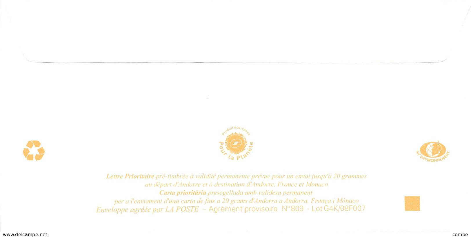 ANDORRA PAP Prêt à Poster. Lettre Prioritaire De 2008. ALIMENTARIA GRUP COMELLA - Stamped Stationery & Prêts-à-poster