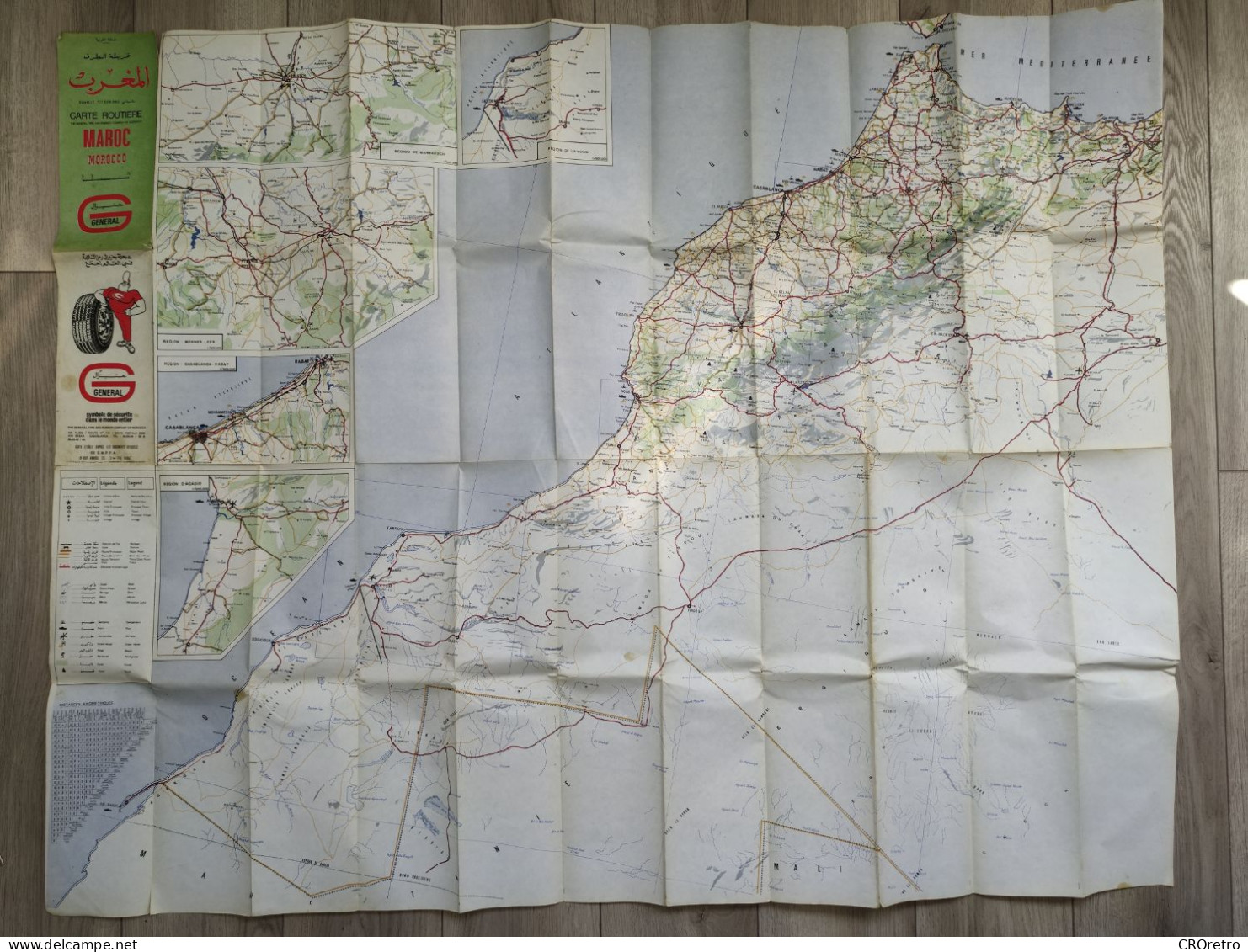 MOROCCO / MAROC, Vintage Road Map, Autokarte, 90×115 Cm - Cartes Routières