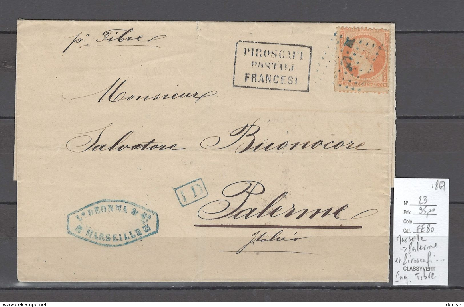 France -Lettre Marseille Pour Palerme - 1867  - Ancre + Piroscafi Postali Francesi - Poste Maritime