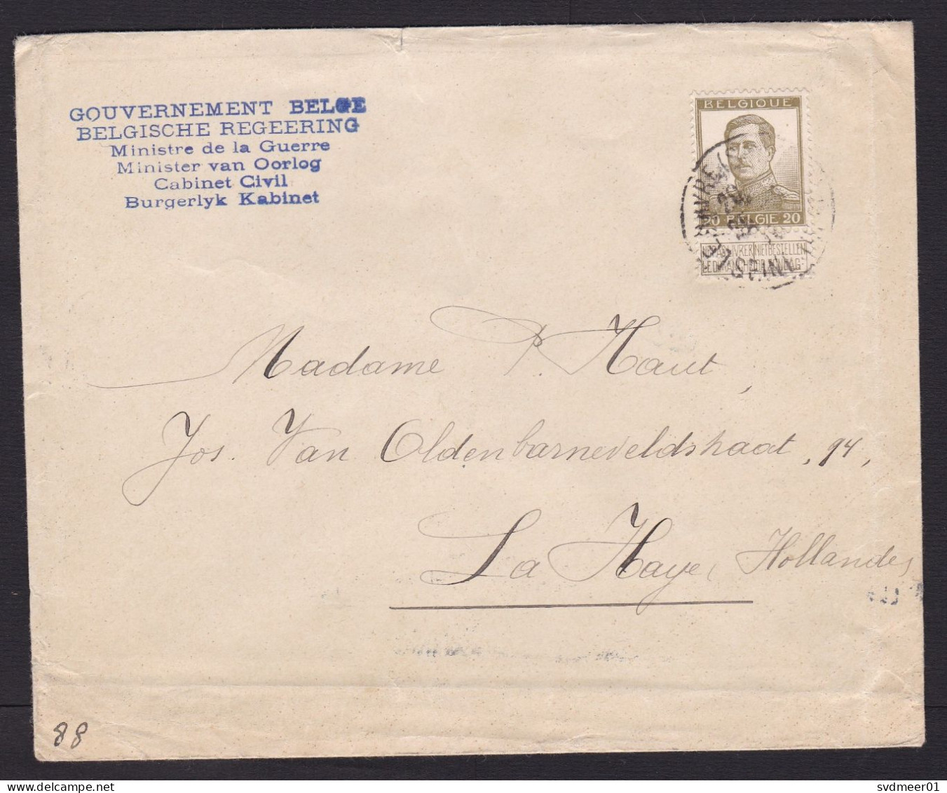 Belgium: Cover To Netherlands, 1915, 1 Stamp, King, Cancel Le Havre France, Government In Exile, War, WW1 (minor Damage) - Autres & Non Classés