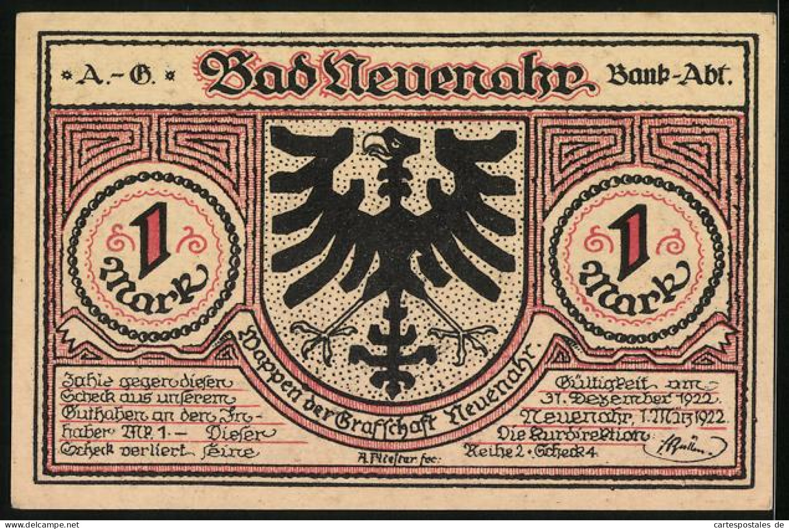 Notgeld Bad Neuenahr 1922, 1 Mark, Haus V. Breuning, Aufenthalt Beethovens  - Lokale Ausgaben