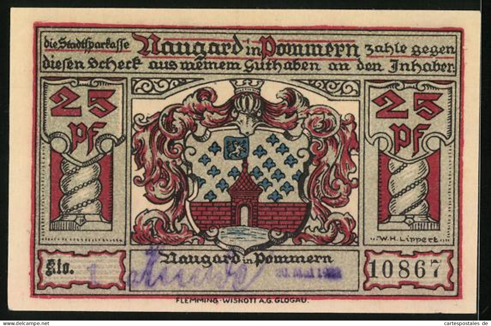 Notgeld Naugard In Pommern 1922, 25 Pfennig, Die Zunftpokale Der Handwerker Und Schützen, Bismarck, Schill  - Lokale Ausgaben