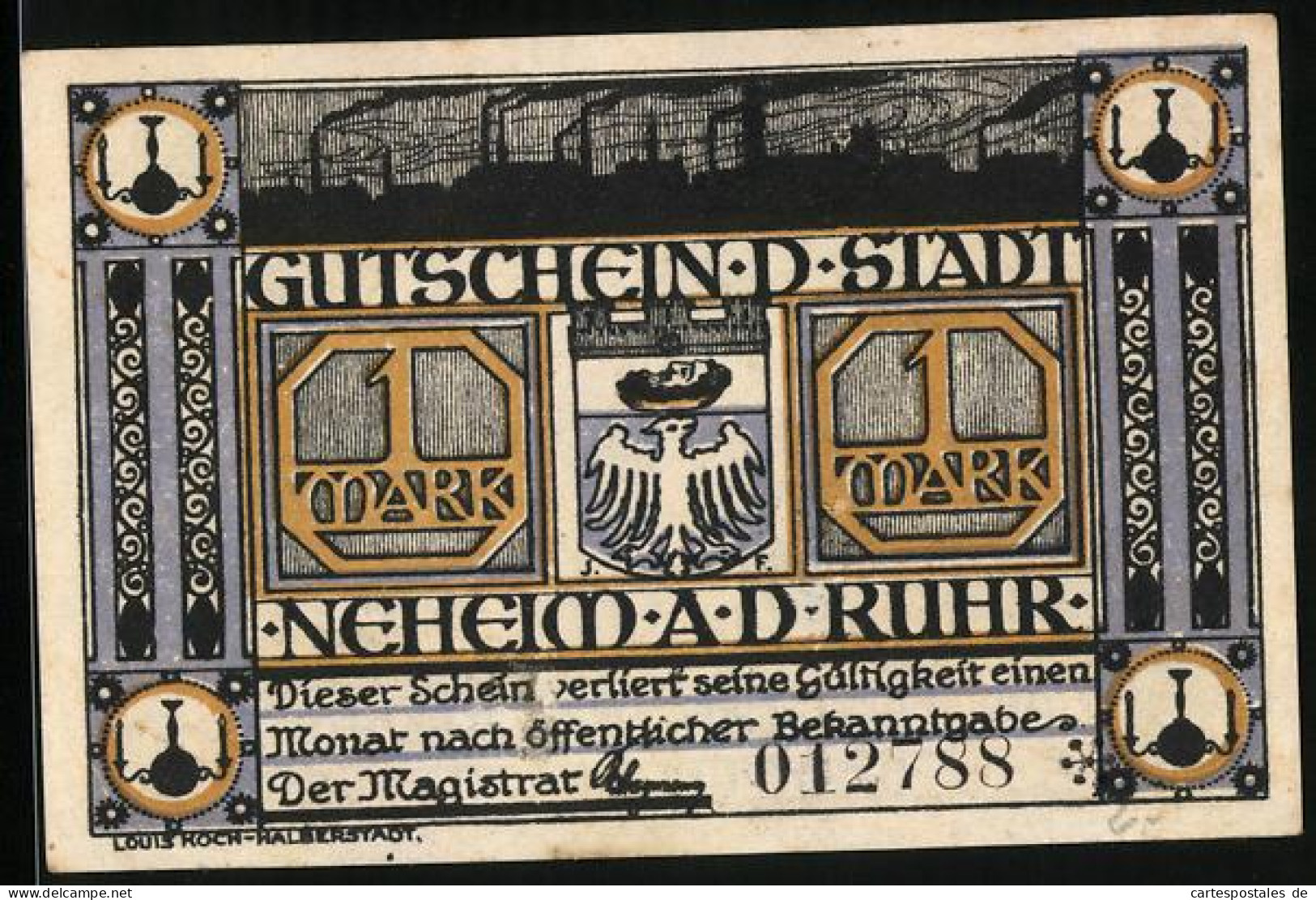 Notgeld Neheim A. D. Ruhr, 1 Mark, Erleuchtetes Industriegebäude  - [11] Local Banknote Issues