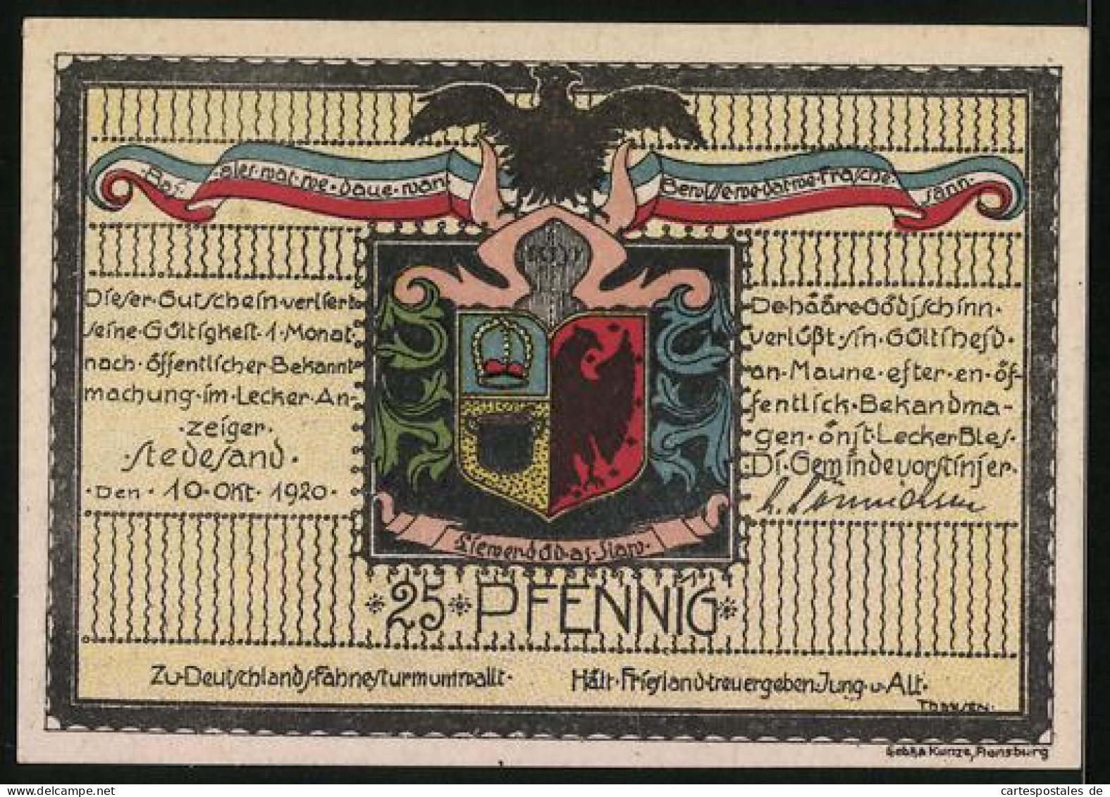 Notgeld Stedesand 1920, 25 Pfennig, Bauernhaus Am Feld  - Lokale Ausgaben