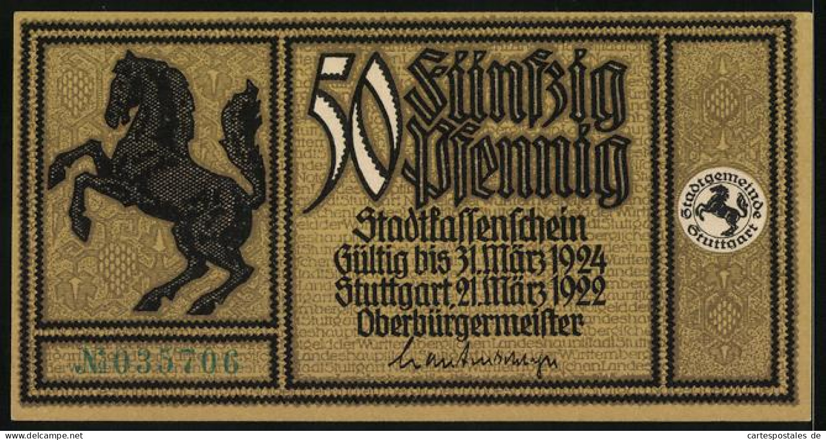 Notgeld Stuttgart 1922, 50 Pfennig, Partie An Der Mittleren Königstrasse  - [11] Emissions Locales
