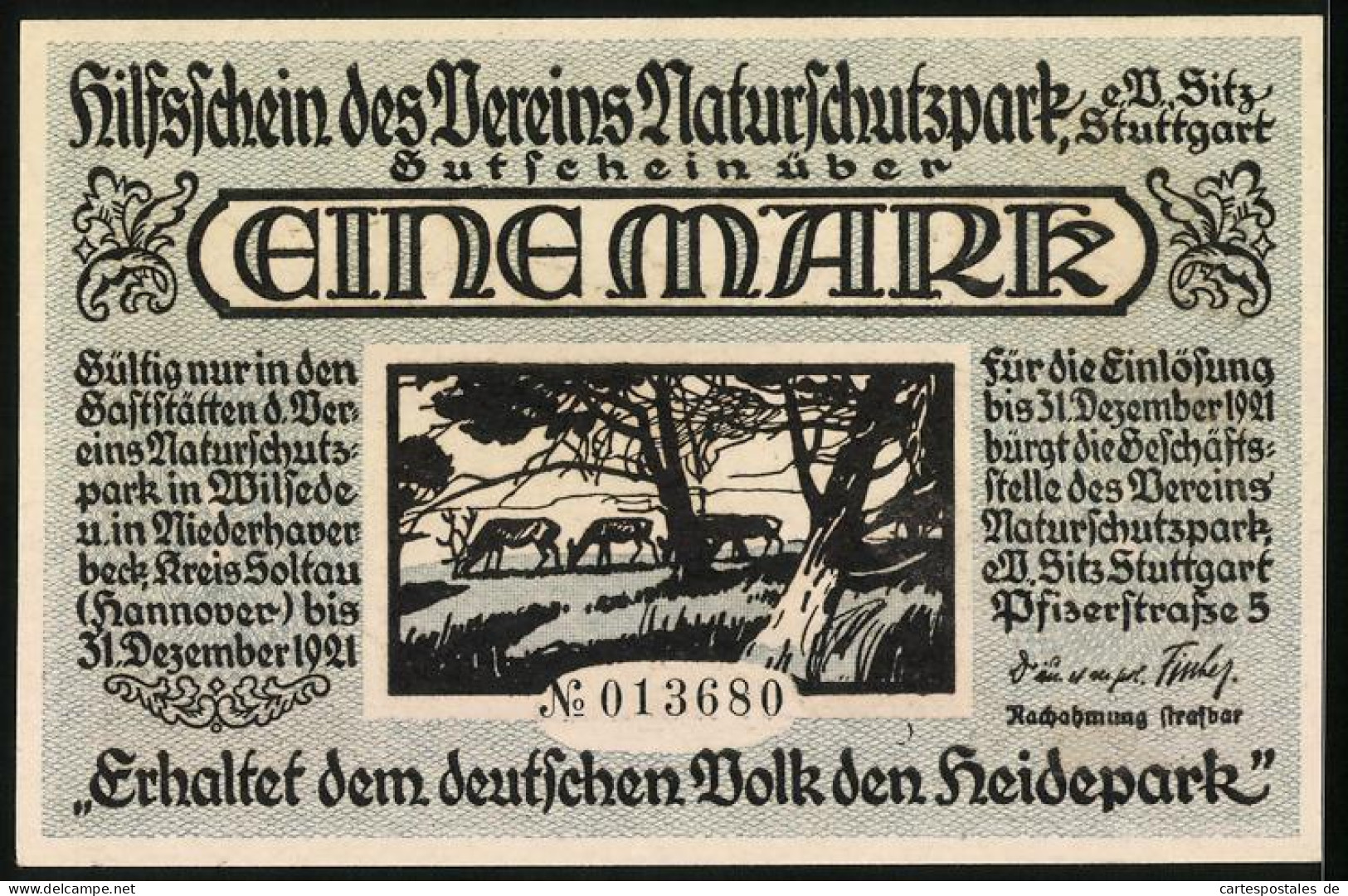 Notgeld Wilsede 1921, 1 Mark, Naturpark Und Die Wilde Jagd  - [11] Emissions Locales