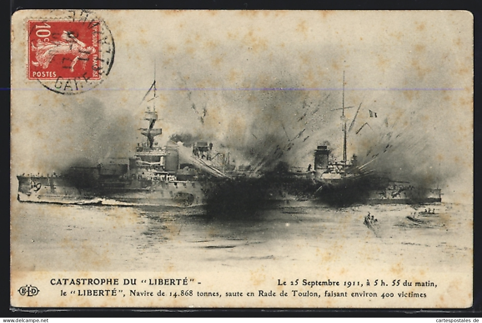 CPA Catastrophe Du Liberte, Le Renflouement, Le 25 Septembre 1911, Bombadierung Des Kriegsschiffs Liberte  - Warships