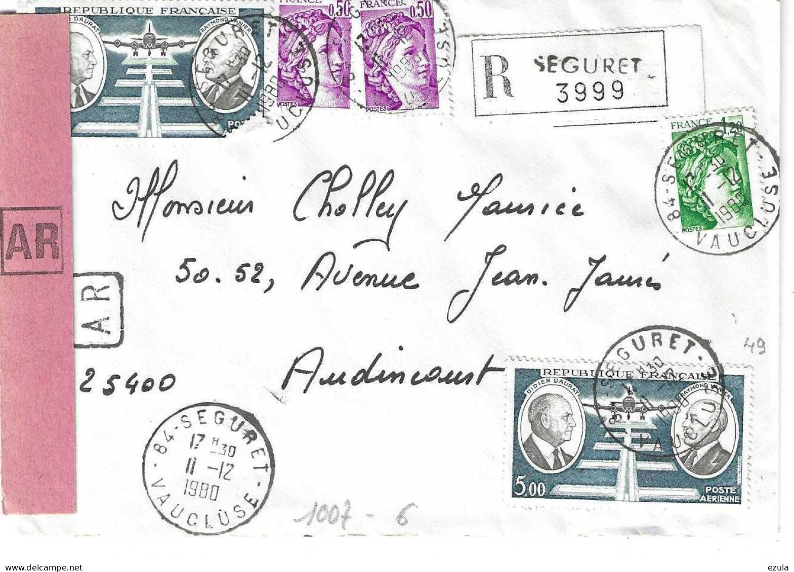 Lettre Recommandée  Affranchie Avec Timbres SABINE  Du 11/12/80 - 1961-....