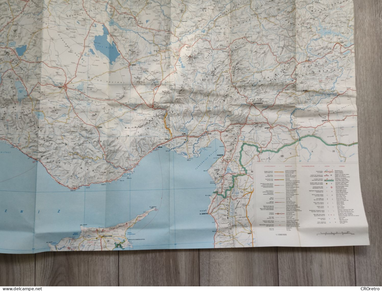 TURKEY / CYPRUS, vintage road map, autokarte, 81×118 cm