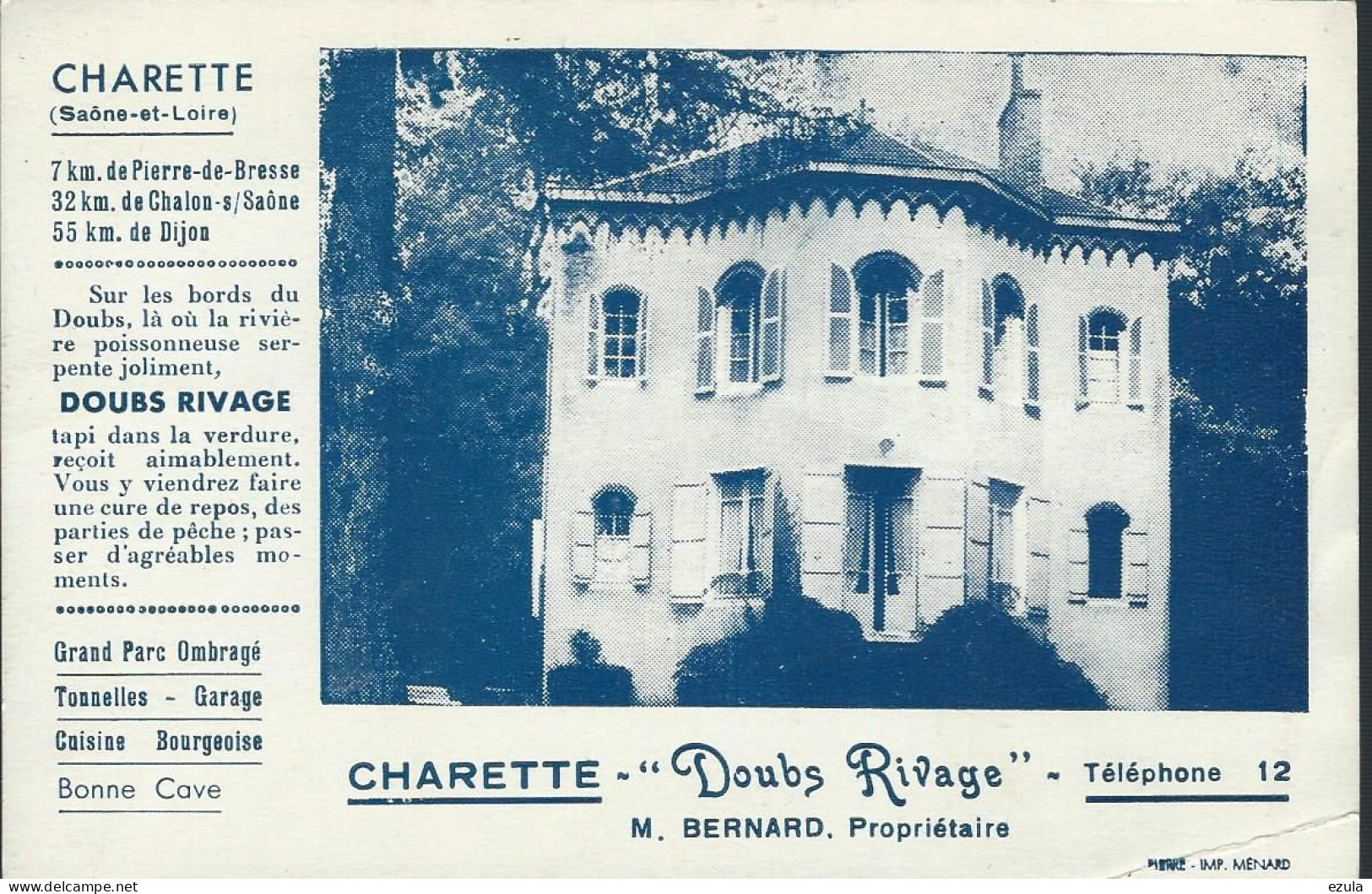 71 Carte Hôtel RESTAURANT -CHARETTE Saône Et Loire - Hotels & Restaurants