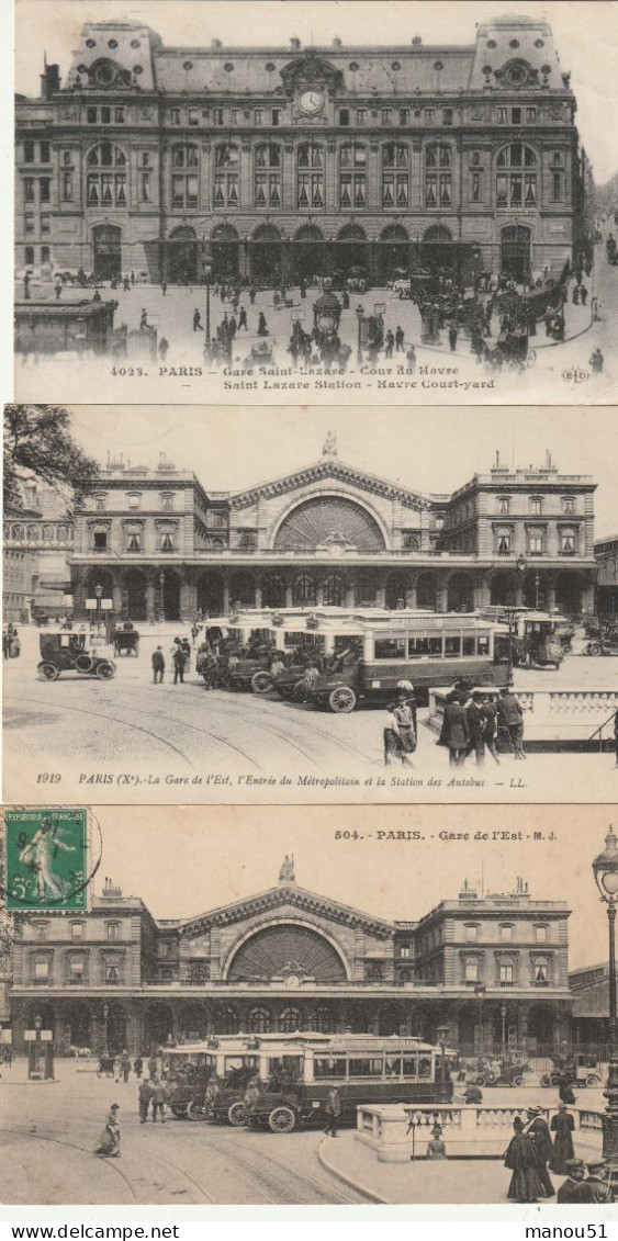 PARIS - Lot De 3 CPA : GARES  Saint Lazare - Est  (2) - Openbaar Vervoer