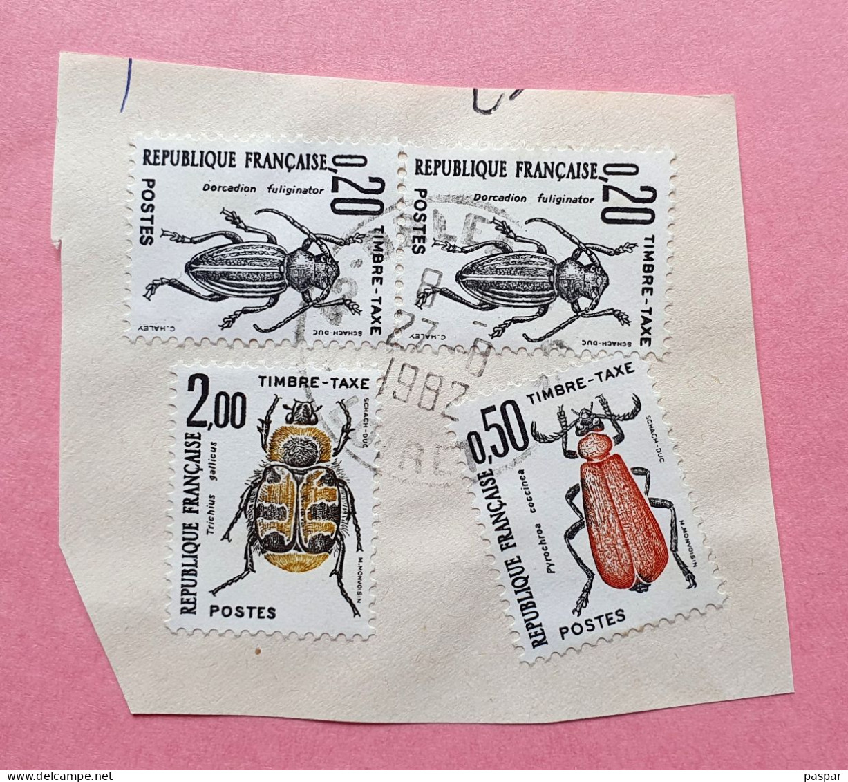 France Lot 4 Timbre-taxe Oblitérés 1982 Insectes Coléoptères Dorcadiontrichius Pyrochroa - 1960-.... Afgestempeld