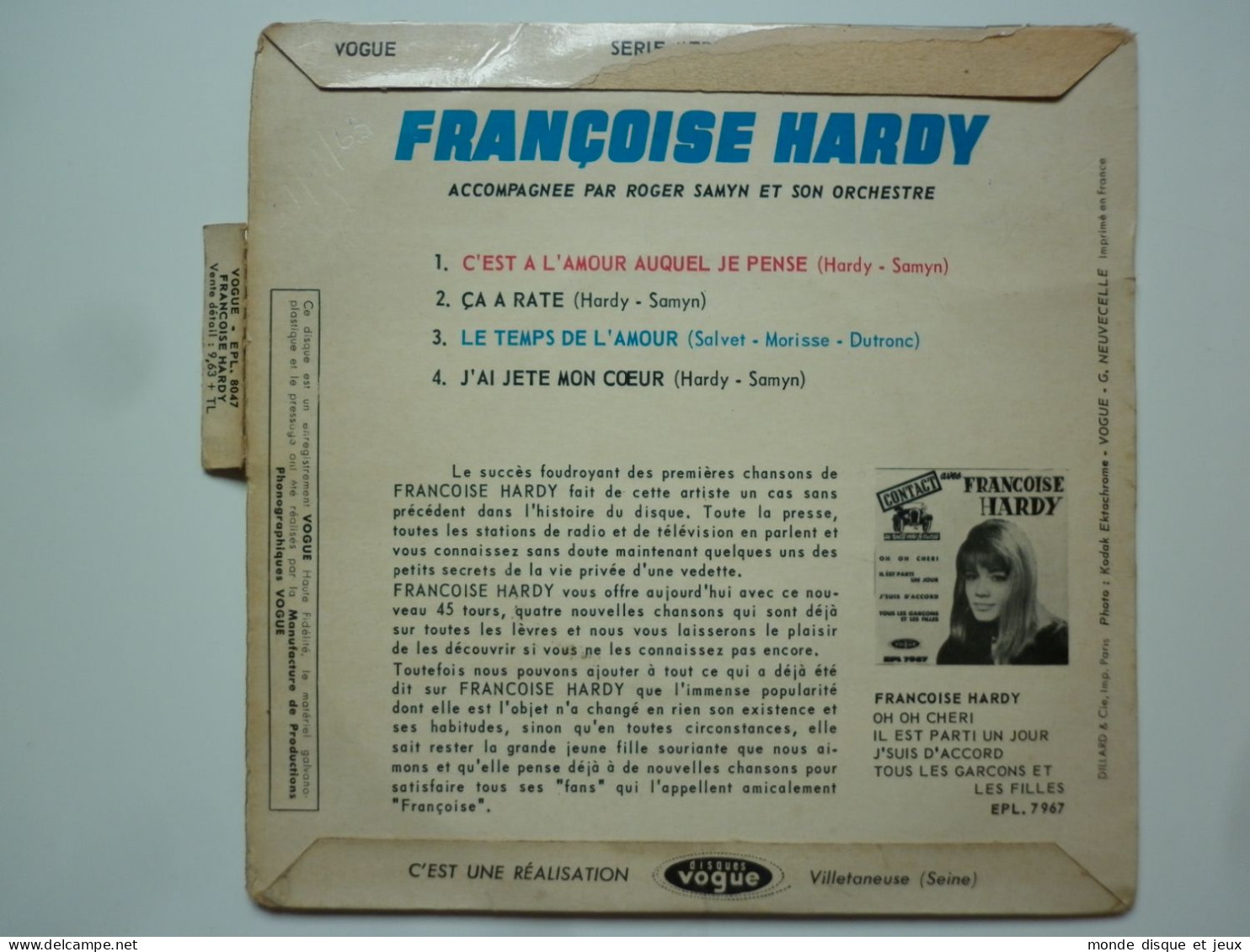 Françoise Hardy 45Tours EP Vinyle C’est A L’amour Auquel Je Pense / Ça A Raté - 45 T - Maxi-Single