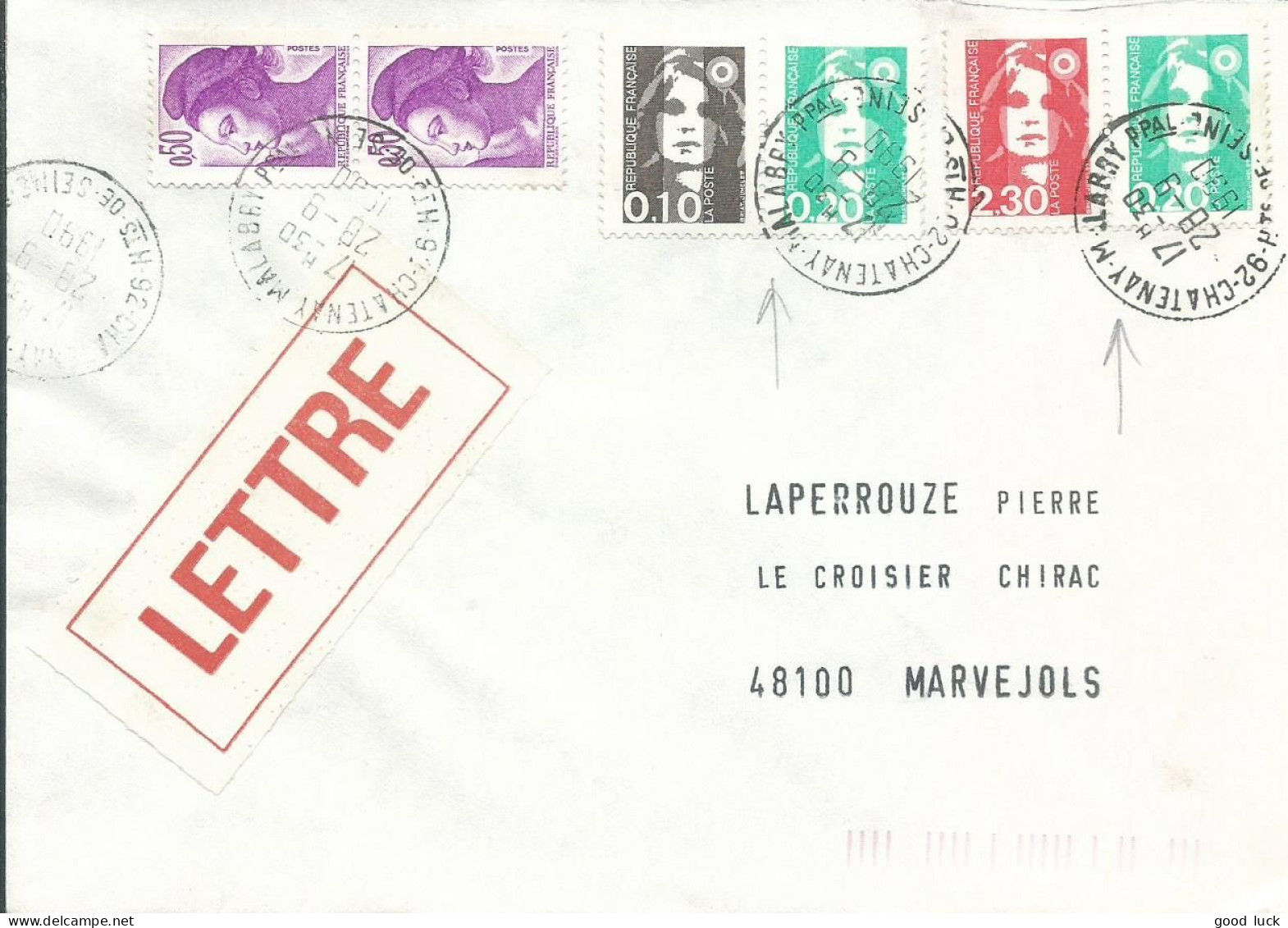 FRANCE LETTRE  3F80 CHATENAY MALABRY  ( HAUTE SEINE ) POUR MARVEJOLS ( LOZERE ) DE 1990  LETTRE COVER - 1961-....