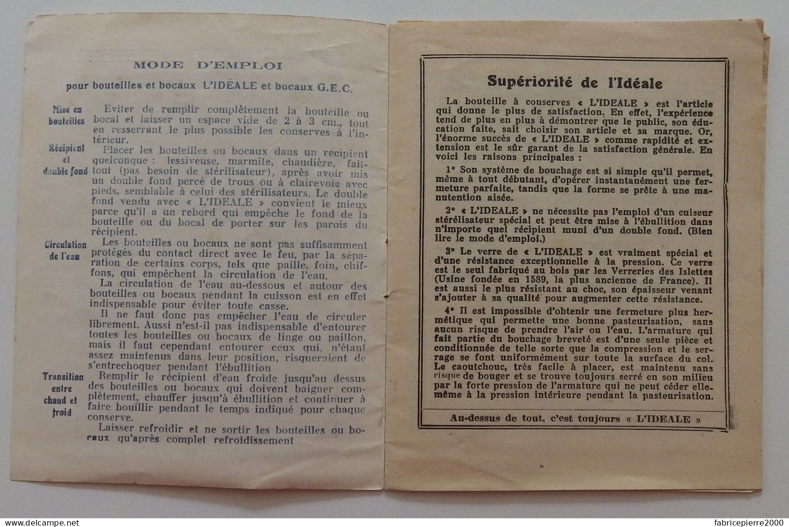 VERRERIE DES ISLETTES - L'Idéale - Carnet De Recettes 1950-1960 BON ETAT Meuse - Werbung