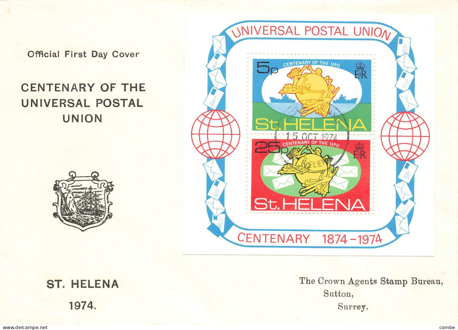 ST HELENA. 2 FDC. UPU 1974. + BLOC - Sainte-Hélène