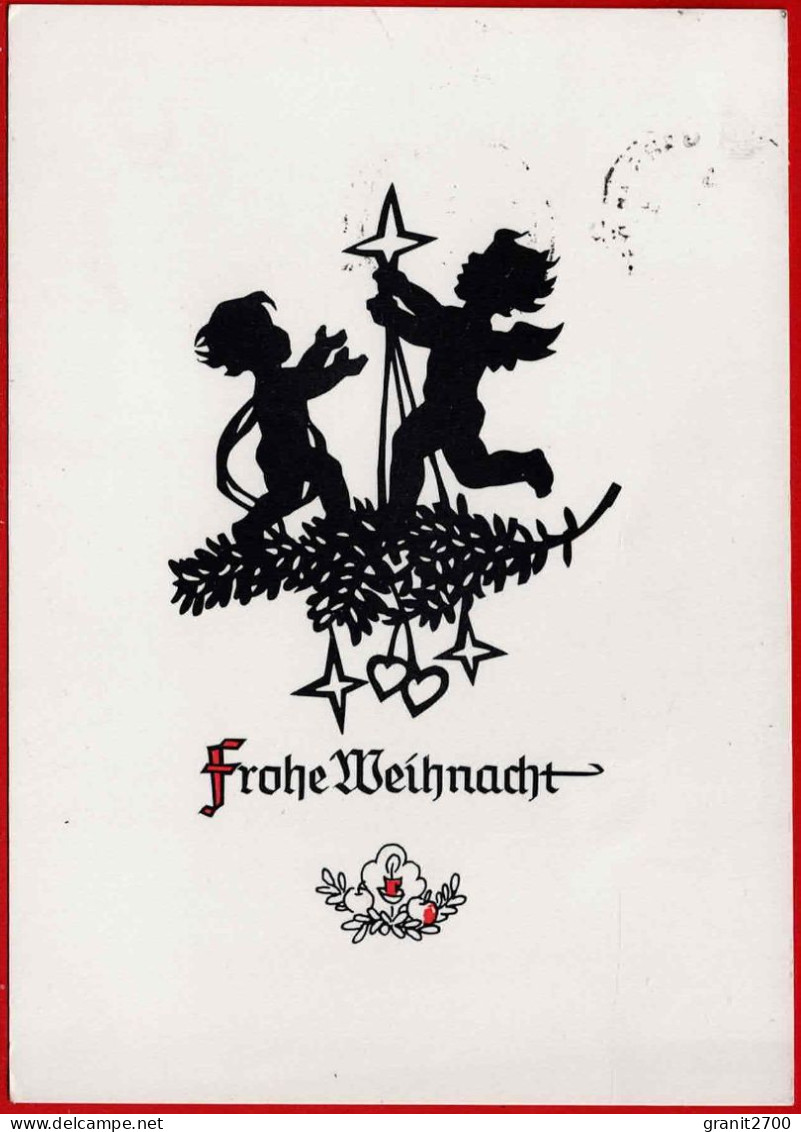 Engel Auf Tannenzweig. Frohe Weihnachten 1974 - Silhouetkaarten
