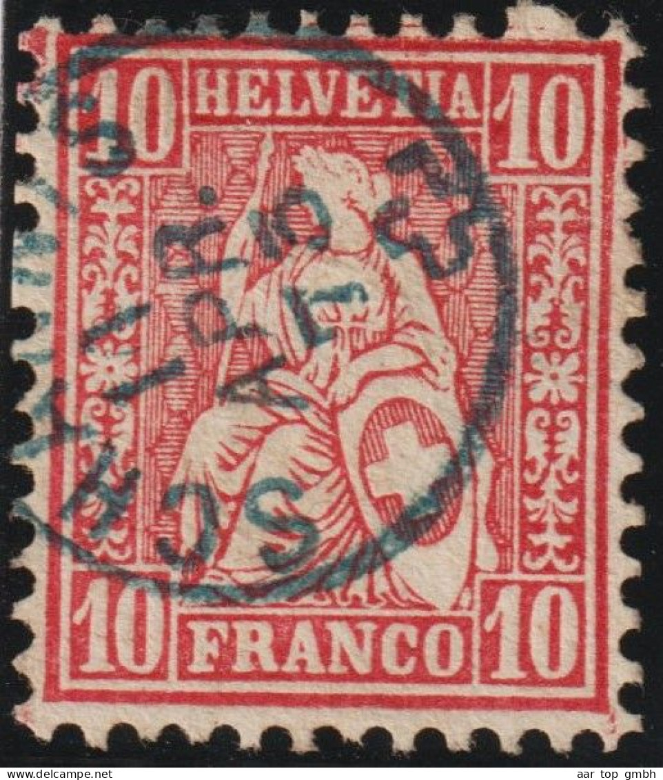 Heimat SG Schänis 1875-04-11 Blau Auf Sitzende Helvetia 10 Rp. Karmin SBK#38 Fingerhut - Oblitérés