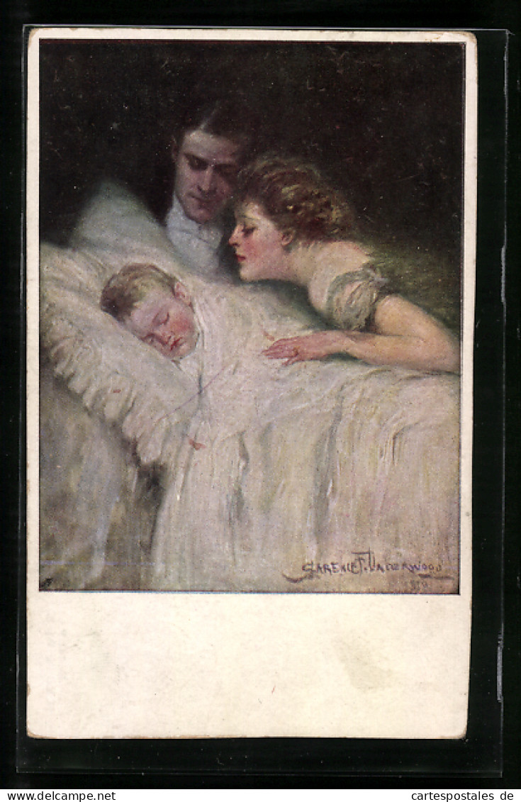 Künstler-AK Clarence F.Underwood: Ehepaar Am Bett Des Schlafenden Babies  - Underwood, Clarence F.