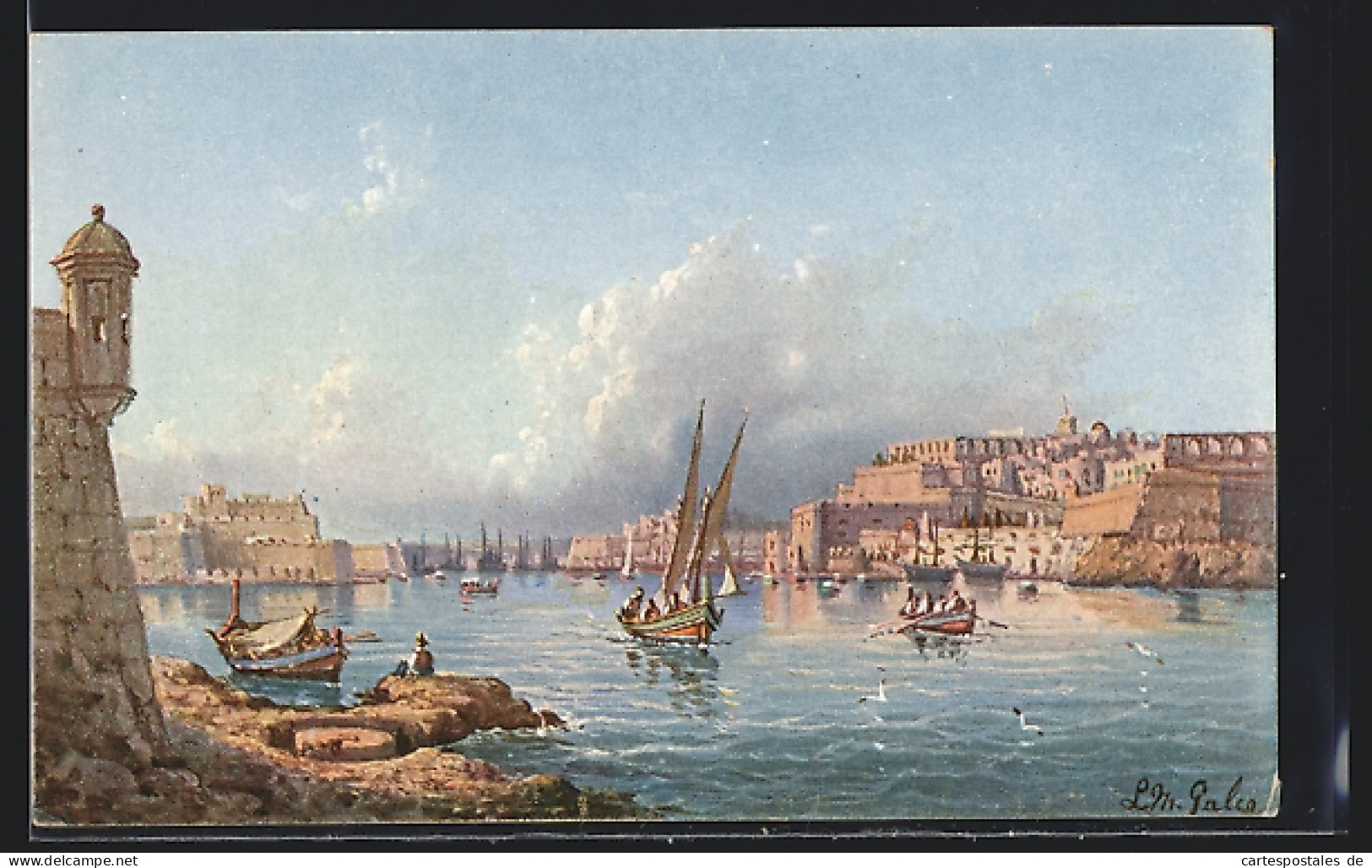 Künstler-AK Valletta, Grand Harbour  - Malta