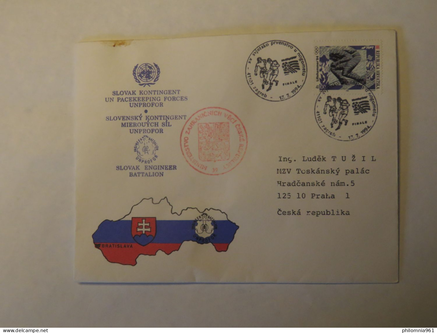 CROATIA COVER TO CZECH REPUBLIC 1994 - Croatie