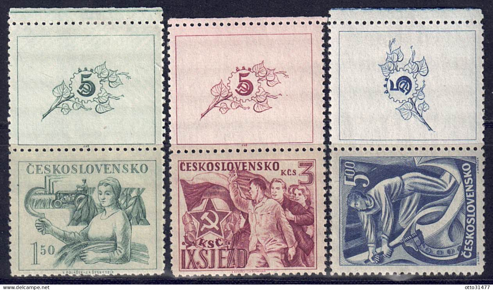 CSSR 1949 - 9. KP-Kongress, Nr. 575 - 577 Mit Zierfeld, Postfrisch ** / MNH - Neufs