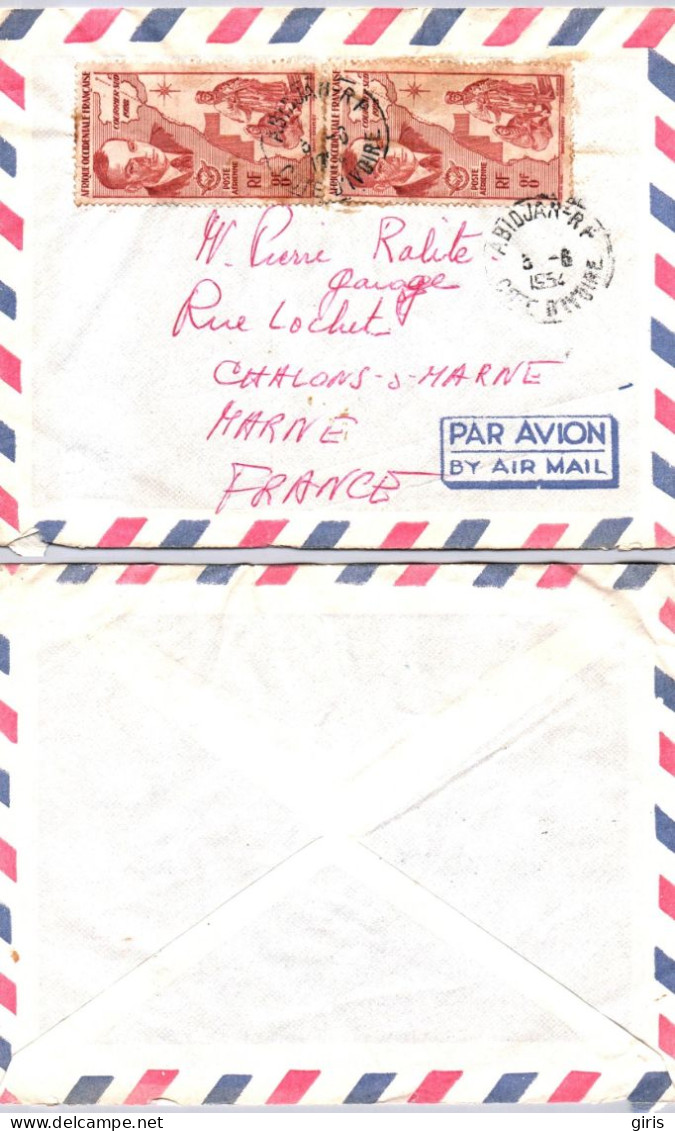 A.O.F. - Côte-d'Ivoire - Lettre - Via Air Mail - Obl Abidjan RF - Pour Chalons Sur Marne France - Brieven En Documenten