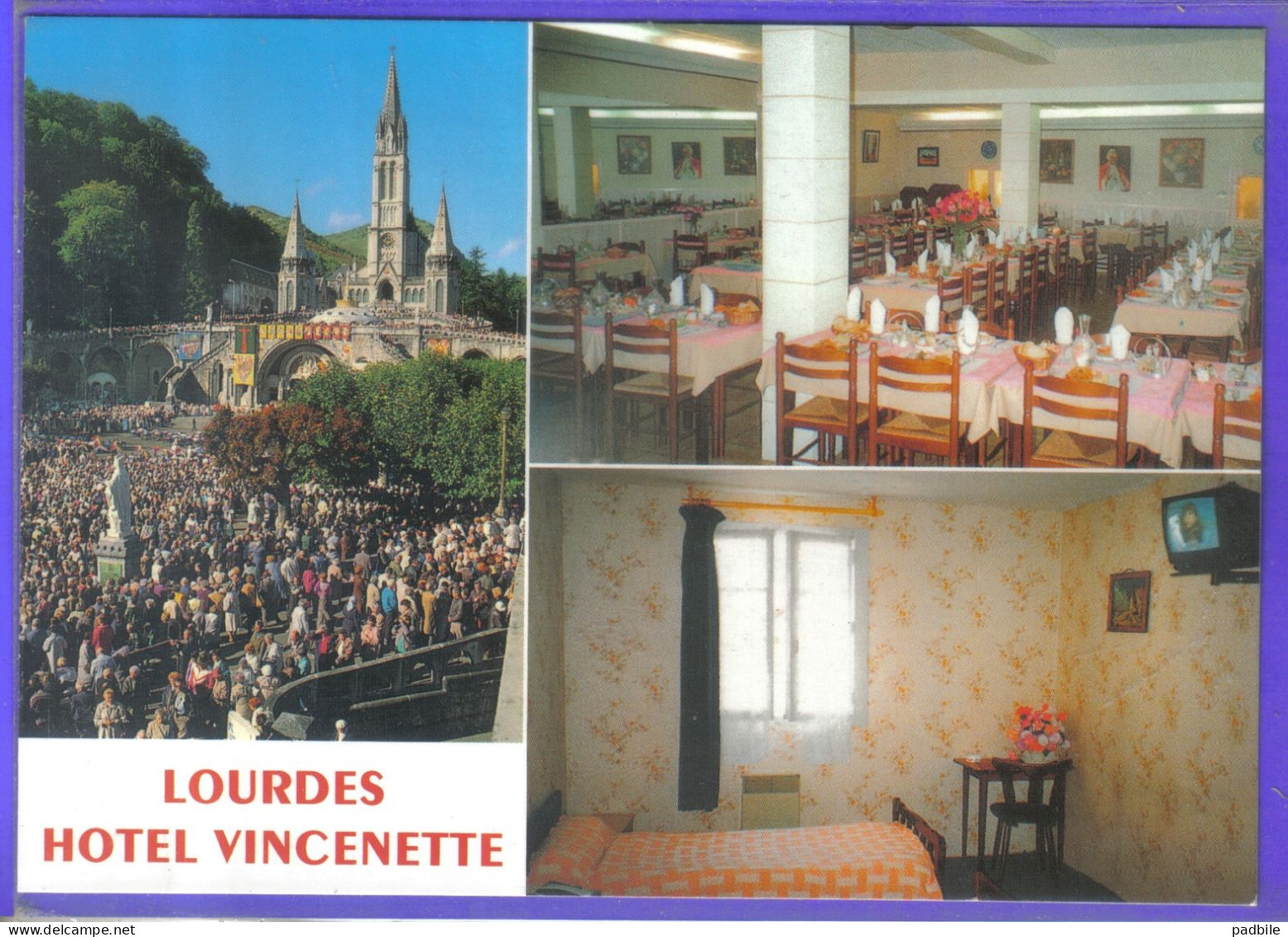 Carte Postale 65. Lourdes  Hôtel Restaurant Vincenette  Très Beau Plan - Lourdes