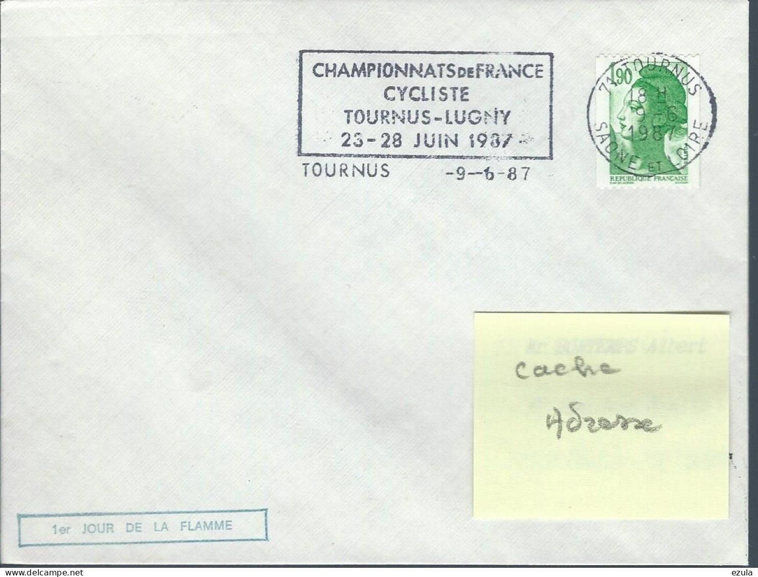 Championnat De FRANCE Cycliste Tournus 71 - Lugny 71 Le 23 - 28 Juin 1987 Timbre Roulette - Cyclisme