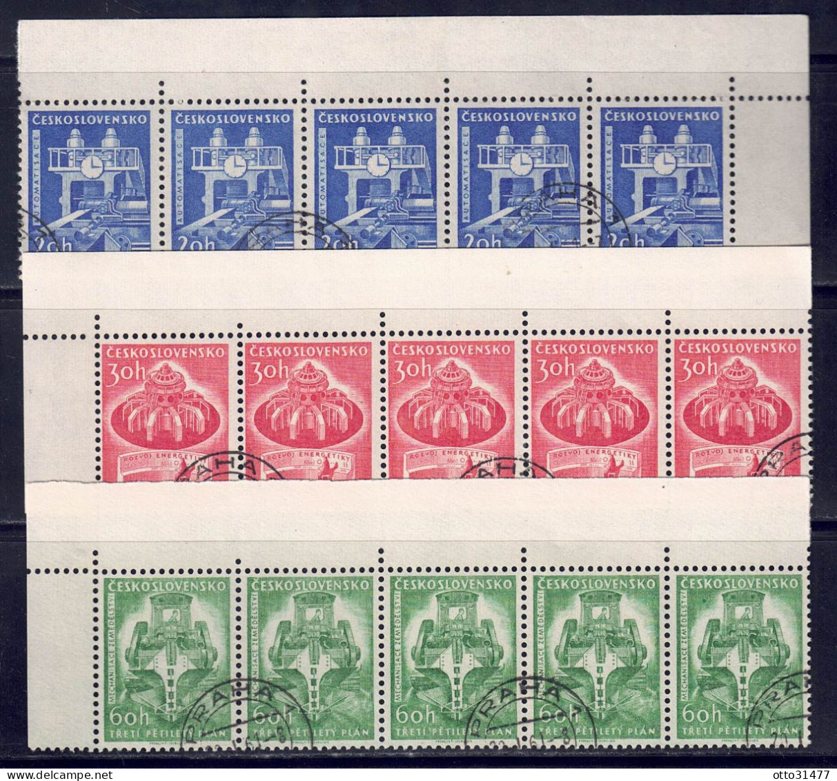 CSSR 1961 - 3. Fünfjahresplan, Nr. 1241 - 1243 Im 5er-Streifen, Gestempelt / Used - Oblitérés