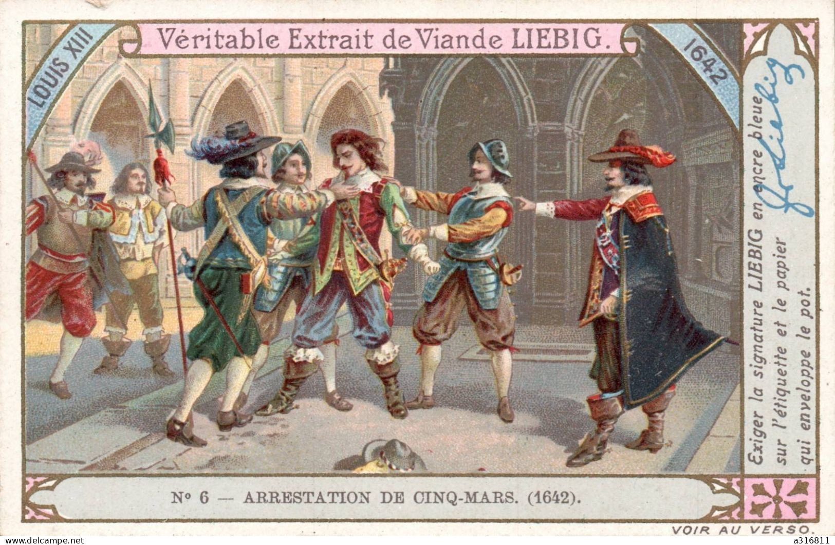 Chromo Dorée Liebig S 841 Histoire De France Louis XIII Arrestation De Cinq Mars 1642 - Liebig