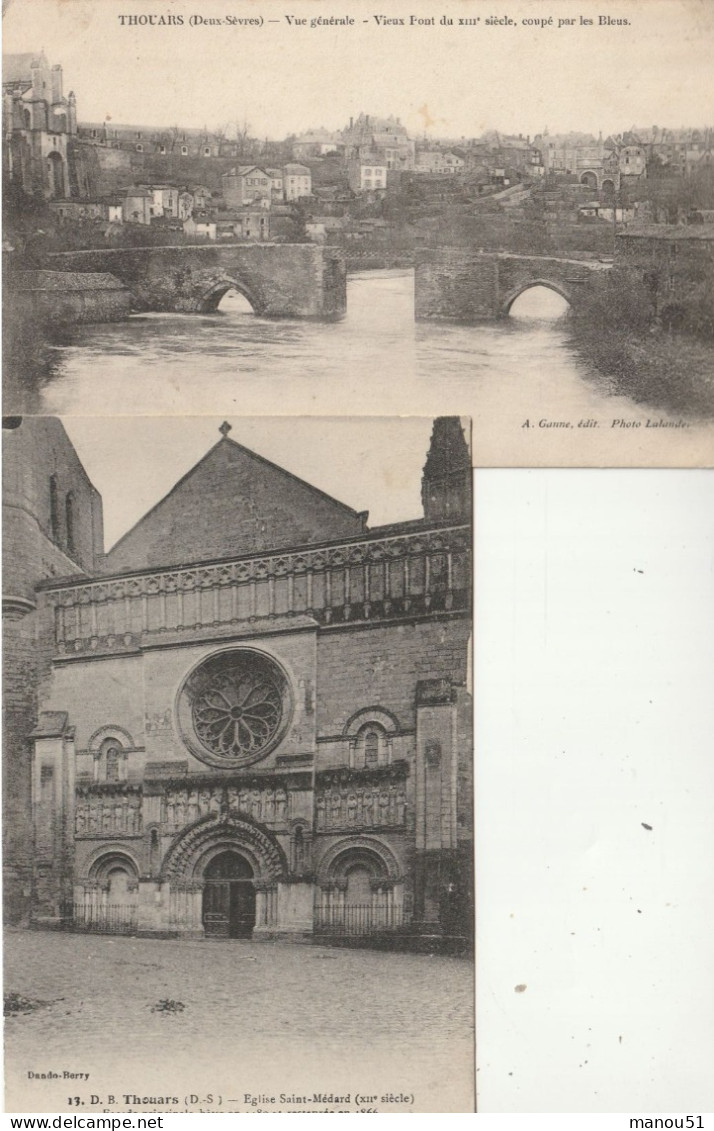 THOUARS - 2 CPA : Eglise St Médard - Vue Générale - Thouars