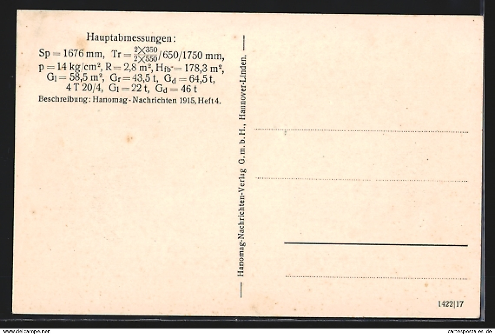 AK Hannover-Linden, Hanomag, 2 C-Vierzylinder-Verbund-Nassdampf-Schnellzuglokomotive  - Trains