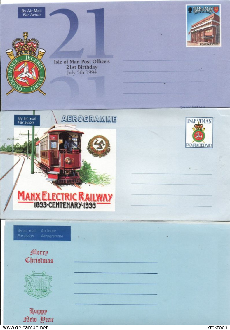 Isle Of Man - 3 Aerogramme  Railway Tram Post Office Christmas- Entier Stationery - Man (Ile De)