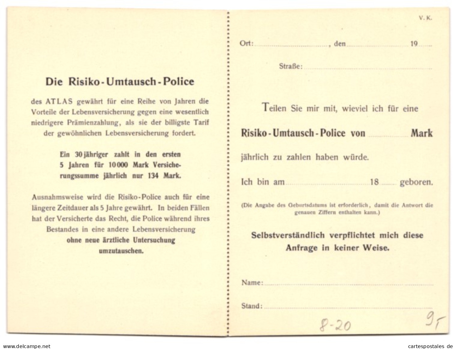 AK Reklame Der Deutschen Lebensversicherungsgesellschaft Atlas  - Sonstige & Ohne Zuordnung