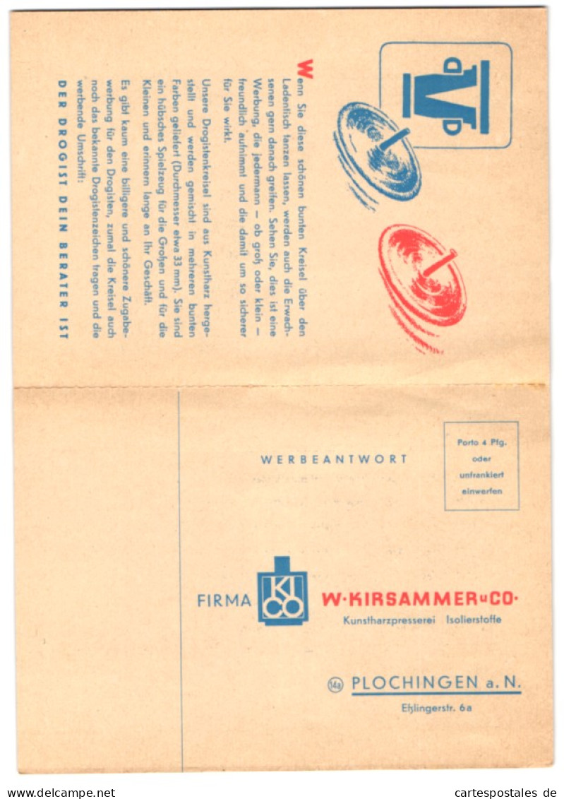 AK Reklame Für Die Drogistenkreisel Von Der Kunstharzpresserei W. Kirsammer & Co.  - Werbepostkarten