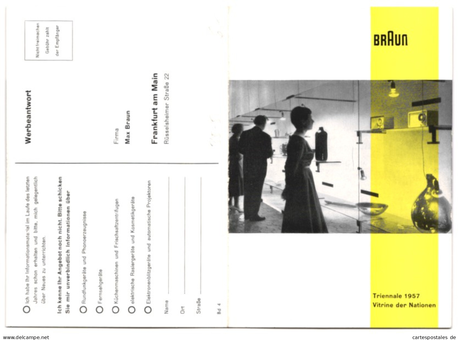 Klapp-AK Reklame Von Braun Zur Triennale 1957 In Mailand, Vitrinen Und Musterwohnung  - Werbepostkarten
