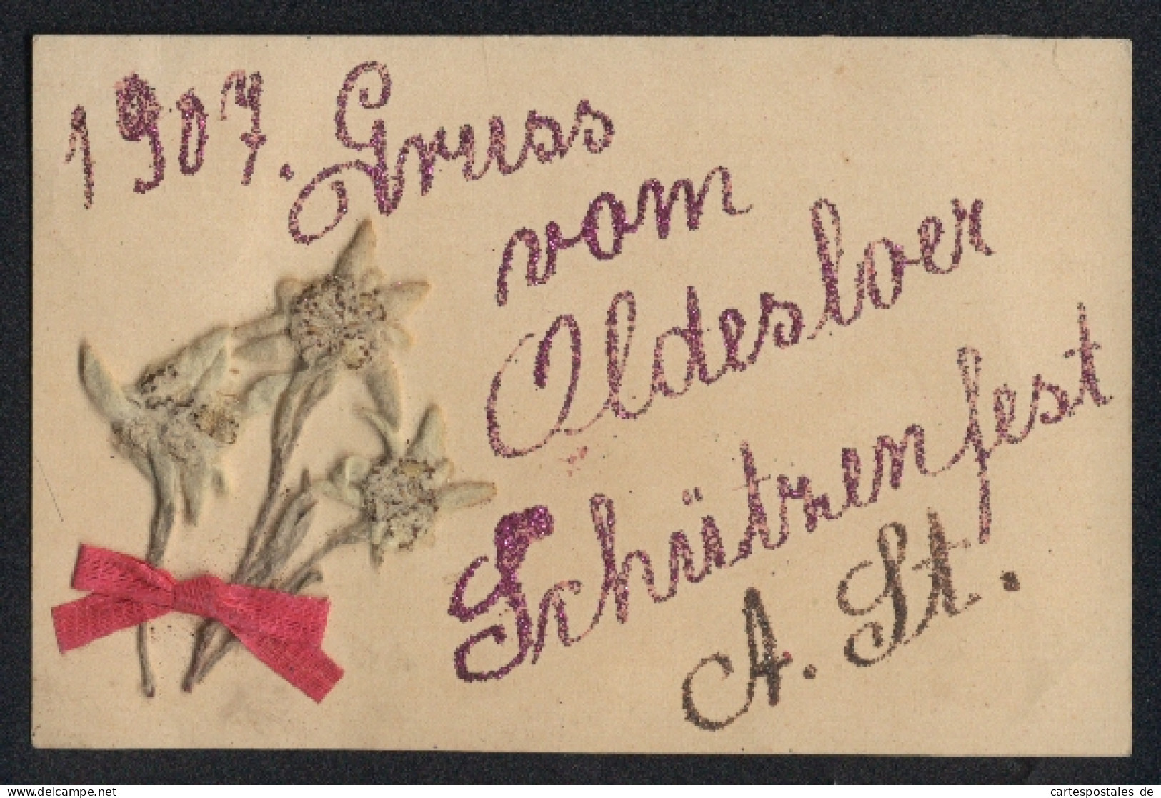 Trockenblumen-AK Oldesloe, Drei Getrocknete Blüten, Gruss Vom Schützenfest 1907  - Sonstige & Ohne Zuordnung